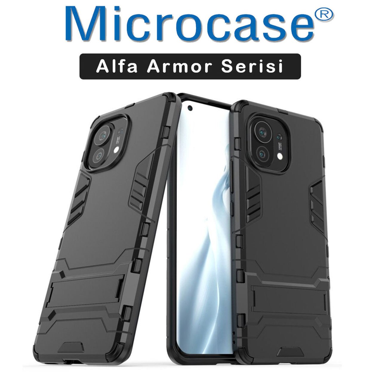 Microcase Xiaomi Mi 11 Alfa Armor Standlı Perfect Koruma Kılıf Siyah