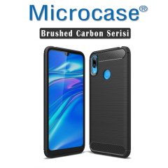 Microcase Huawei Y7 2019 Brushed Carbon Fiber Silikon TPU Kılıf - Siyah