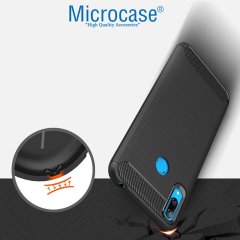 Microcase Huawei Y7 2019 Brushed Carbon Fiber Silikon TPU Kılıf - Siyah