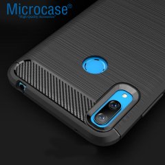 Microcase Huawei Y7 2019 Brushed Carbon Fiber Silikon TPU Kılıf - Siyah