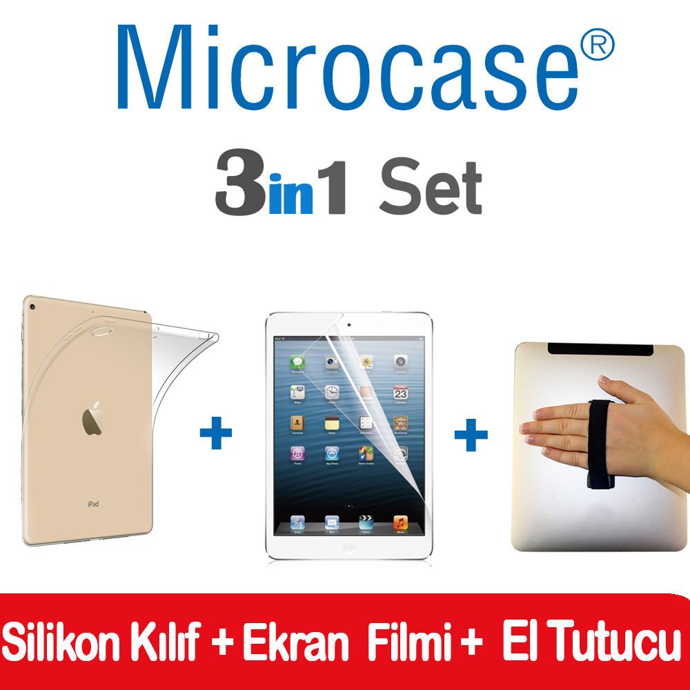 iPad 6.Nesil 9.7 2018 Silikon Kılıf + Ekran Filmi + El Tutucu