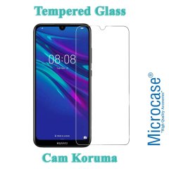 Microcase Huawei Y7 2019 Brushed Carbon Fiber Silikon TPU Kılıf - Siyah + Tempered Glass Cam
