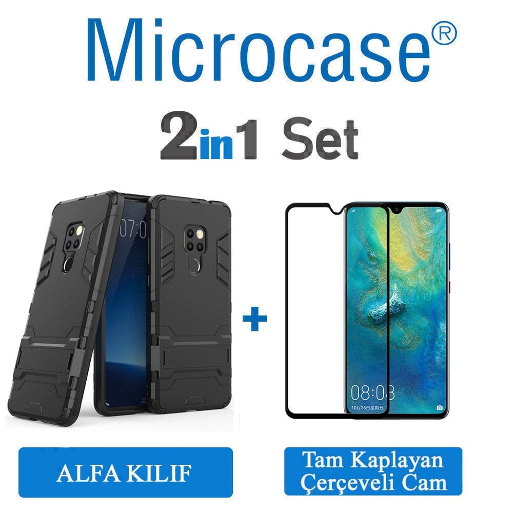 Huawei Mate 20 Alfa Armor Kılıf + Tam Kaplayan Cam