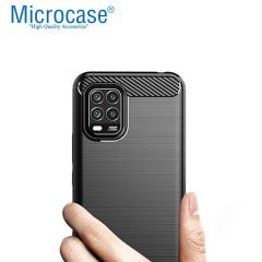 Microcase Xiaomi Mi 10 Lite Brushed Carbon Fiber Silikon TPU Kılıf - Siyah