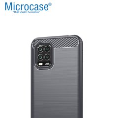 Microcase Xiaomi Mi 10 Lite Brushed Carbon Fiber Silikon TPU Kılıf - Siyah