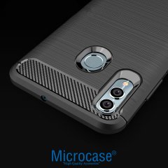 Huawei Honor 10 Lite Brushed Carbon Fiber Silikon Kılıf + CAM