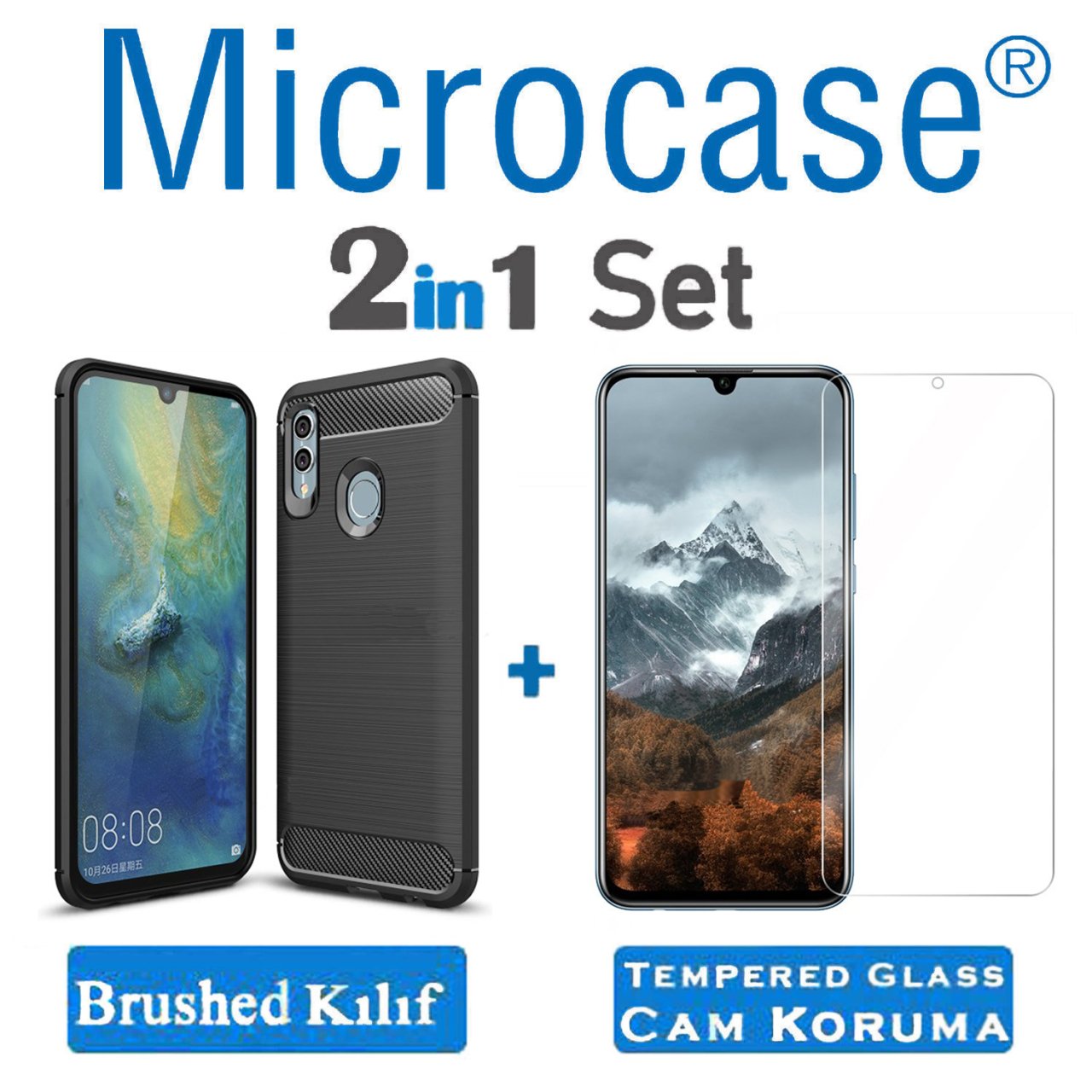 Huawei Honor 10 Lite Brushed Carbon Fiber Silikon Kılıf + CAM