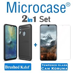 Huawei Honor 10 Lite Brushed Carbon Fiber Silikon Kılıf + CAM