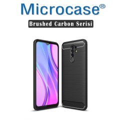 Microcase Xiaomi Redmi 9 Brushed Carbon Fiber Silikon TPU Kılıf - Siyah