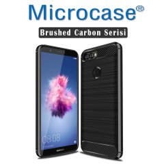 Huawei P Smart Brushed Carbon Fiber Silikon Kılıf + Ekran Koruma