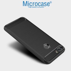 Huawei P Smart Brushed Carbon Fiber Silikon Kılıf + Ekran Koruma
