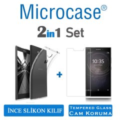 Sony Xperia L2 ince 0.2 mm Soft Silikon Kılıf + Tempered Cam