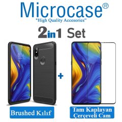 Xiaomi Mi Mix 3 Brushed Carbon Fiber Silikon Kılıf + Ekran Koruma