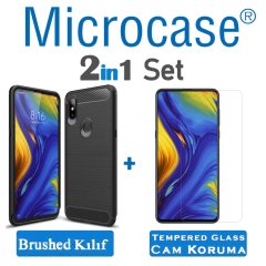 Xiaomi Mi Mix 3 Brushed Carbon Fiber Silikon Kılıf + Ekran Koruma