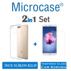 Huawei P Smart Ultra İnce 0.2 mm Soft Silikon Kılıf +Tempered Cam