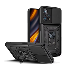 Microcase Xiaomi Redmi Poco X4 GT QUBEC Serisi Kamera Kapaklı Yüzük Standlı Kılıf-AL5117