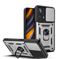 Microcase Xiaomi Redmi Poco X4 GT QUBEC Serisi Kamera Kapaklı Yüzük Standlı Kılıf-AL5117