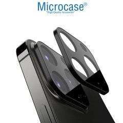 Microcase iPhone 13 Pro Kamera Camı Lens Koruyucu Metal Çerçeveli Kapalı Tasarım Tempered - Siyah