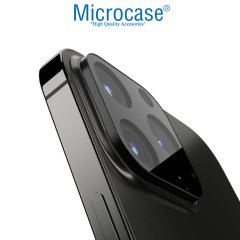 Microcase iPhone 13 Pro Kamera Camı Lens Koruyucu Metal Çerçeveli Kapalı Tasarım Tempered - Siyah