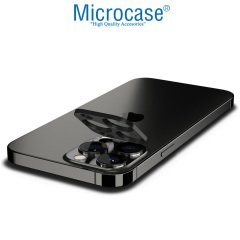 Microcase iPhone 13 Pro Kamera Camı Lens Koruyucu Metal Çerçeveli Kapalı Tasarım Tempered - Siyah