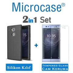 Sony Xperia XA2 Ultra Brushed Carbon Fiber Silikon TPU Kılıf +Cam