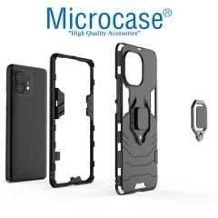 Microcase Xiaomi Mi 11 Batman Serisi Yüzük Standlı Armor Kılıf - Siyah