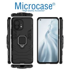 Microcase Xiaomi Mi 11 Batman Serisi Yüzük Standlı Armor Kılıf - Siyah