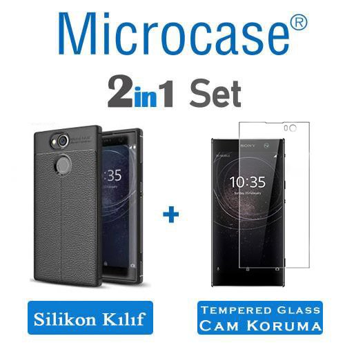 Sony Xperia XA2 Brushed Carbon Fiber Silikon TPU Kılıf + Cam