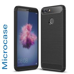 Huawei P Smart Brushed Carbon Fiber Silikon TPU Kılıf + Cam