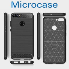 Huawei P Smart Brushed Carbon Fiber Silikon TPU Kılıf + Cam