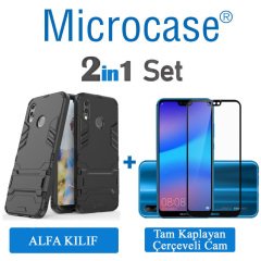Huawei P20 Lite Alfa Armor Kılıf + Tam Kaplayan Cam
