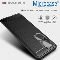 Microcase Huawei P50 Pro Brushed Carbon Fiber Silikon Kılıf - Siyah