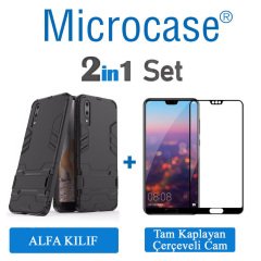 Huawei P20 Alfa Armor Kılıf + Tam Kaplayan Cam