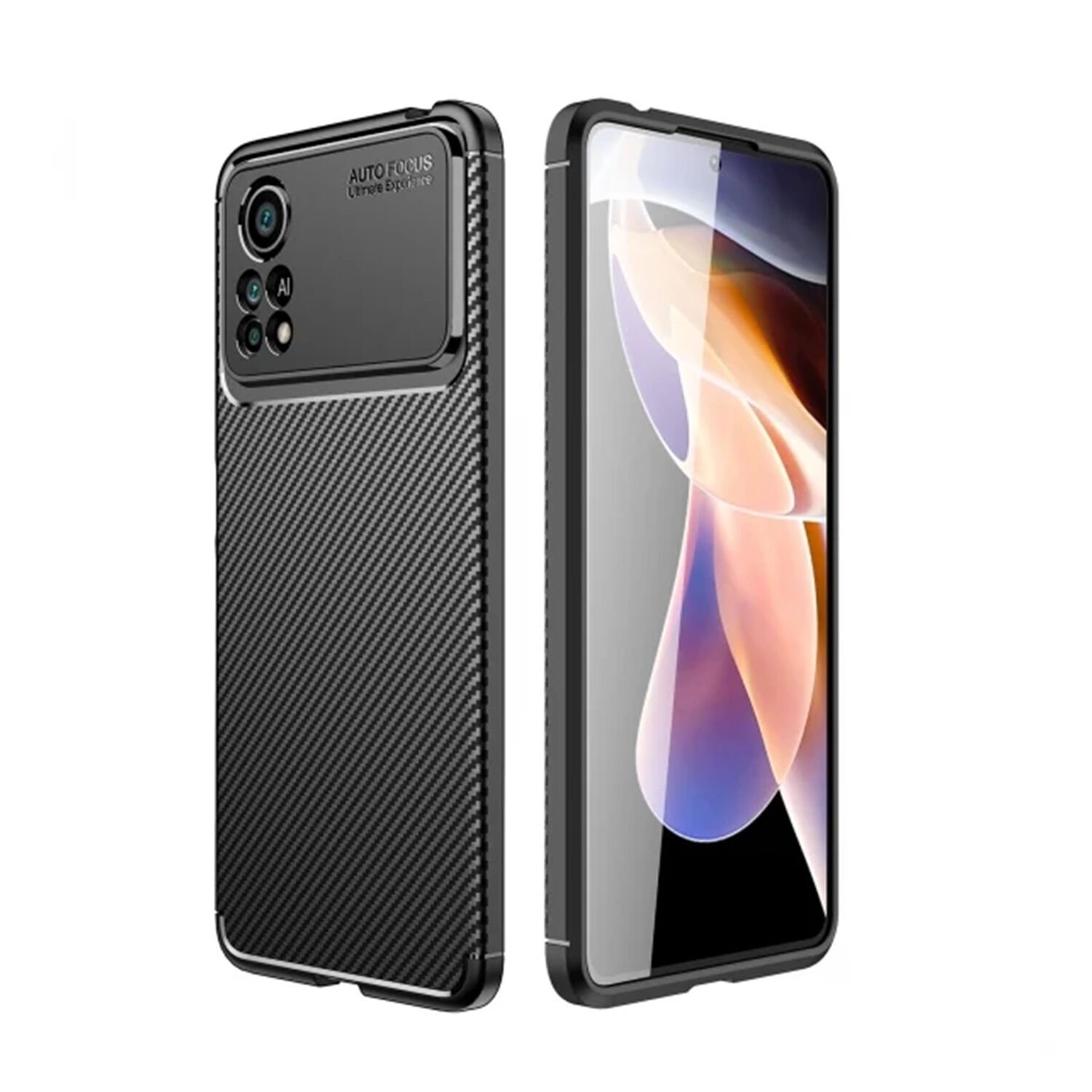 Microcase Xiaomi Poco X4 Pro 5G Brushed Carbon Fiber Silikon Kılıf - Siyah