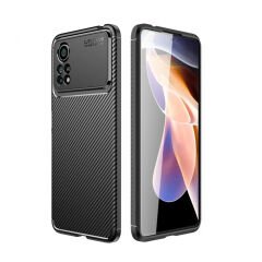 Microcase Xiaomi Poco X4 Pro 5G Brushed Carbon Fiber Silikon Kılıf - Siyah