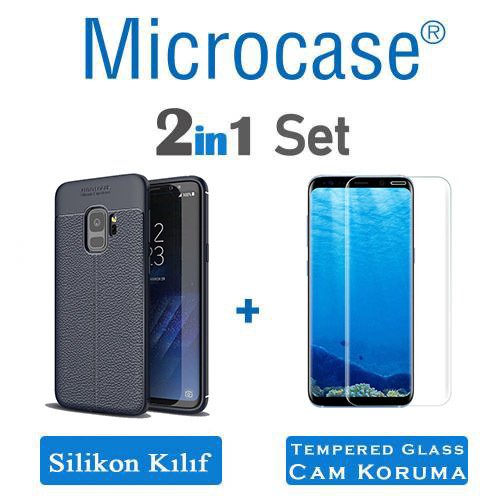 SAMSUNG S9 Leather Effect Tpu Silikon Kılıf + Tempered Glass Cam