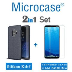 SAMSUNG S9 Leather Effect Tpu Silikon Kılıf + Tempered Glass Cam