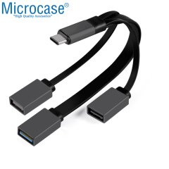 Microcase 3in1 Type C to USB Hub OTG Adaptör 2 Adet USB 2.0 1 Adet USB 3.0 Çevirici - Siyah AL2424