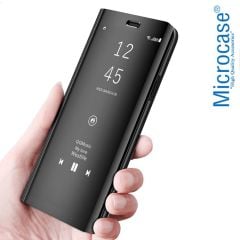 Microcase Realme 7 Pro Aynalı Kapak Clear View Flip Cover Mirror Kılıf - Siyah