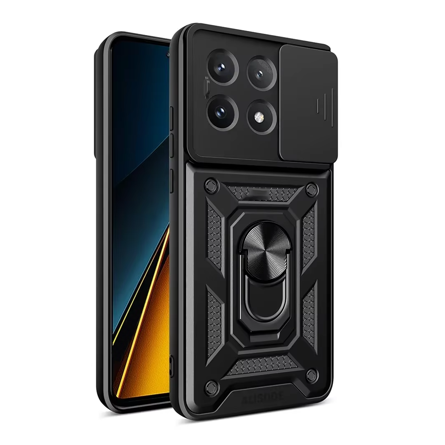 Microcase Xiaomi Redmi K70E QUBEC Serisi Kamera Kapaklı Yüzük Standlı Kılıf-AL5117