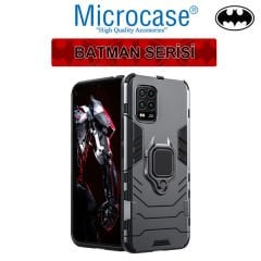 Microcase Xiaomi Mi 10 Youth 5G Batman Serisi Yüzük Standlı Armor Kılıf - Siyah