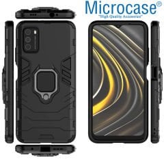Microcase Xiaomi Redmi 9T Batman Serisi Yüzük Standlı Armor Kılıf - Siyah