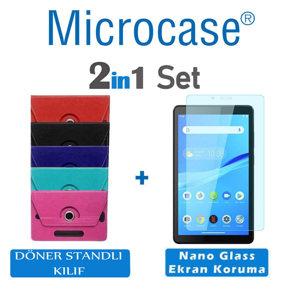 Microcase Lenovo Tab M7 TB-7305F 7 inch Tablet Universal Döner Stand Tablet Kılıfı + Nano Esnek Ekran Koruma Filmi