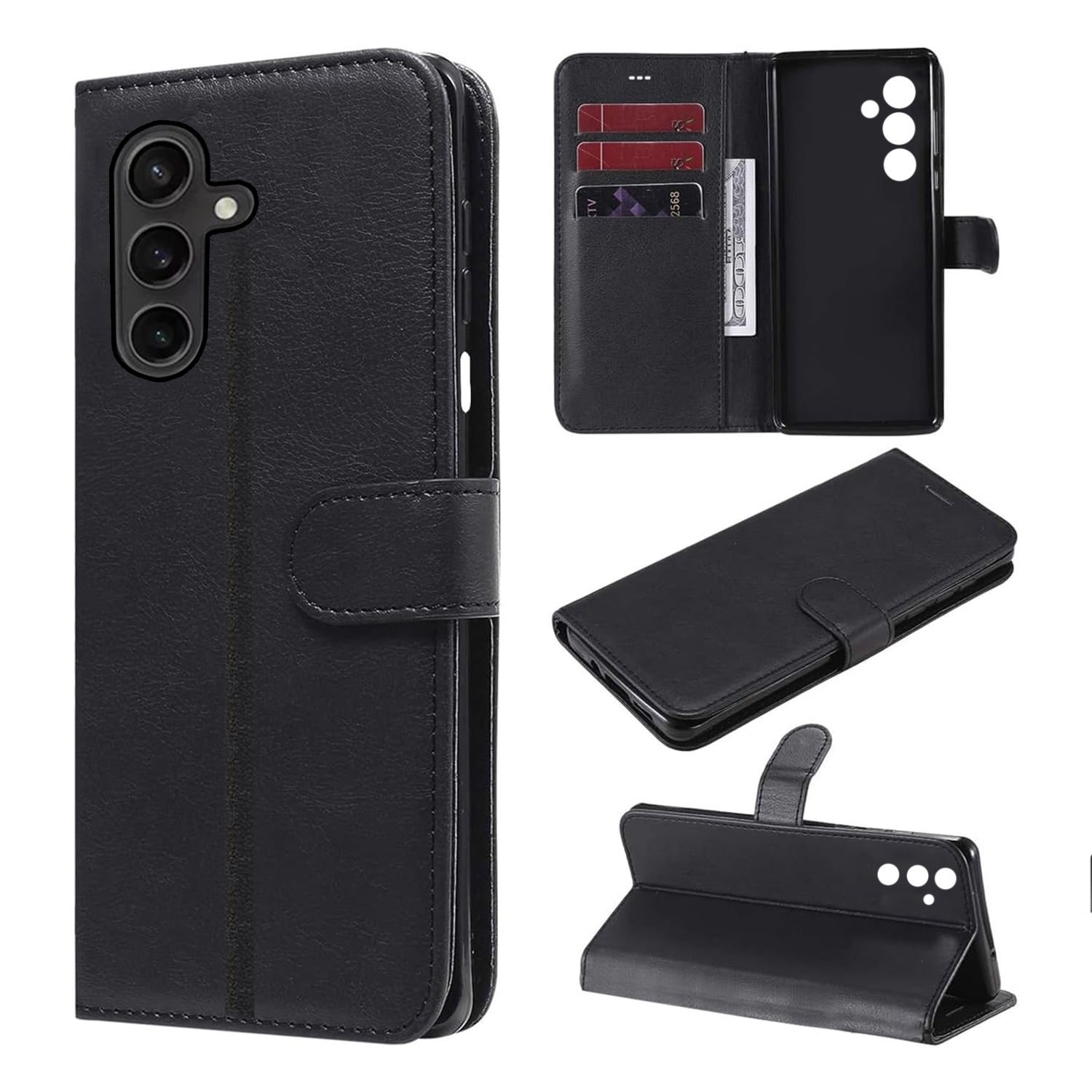 Microcase Samsung Galaxy A54  Darbeye Dayanıklı Cüzdanlı ve Standlı Kapaklı Deri Kılıf Siyah AL4232