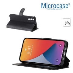 Microcase Samsung Galaxy A54  Darbeye Dayanıklı Cüzdanlı ve Standlı Kapaklı Deri Kılıf Siyah AL4232