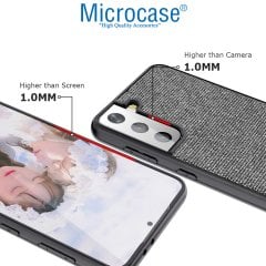 Microcase Samsung S21 FE Fabrik Serisi Kumaş ve Deri Desen Kılıf - Gri