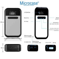 Microcase HL-008 Wireless Özellikli Şarjlı Taşınabilir Basınç Göstergeli Kompresör Powerbankli Reflektör Işıklı - AL4903