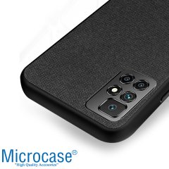 Microcase Xiaomi Redmi 10 Fabrik Serisi Kumaş ve Deri Desen Kılıf - Siyah