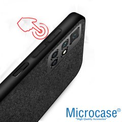 Microcase Xiaomi Redmi 10 Fabrik Serisi Kumaş ve Deri Desen Kılıf - Siyah