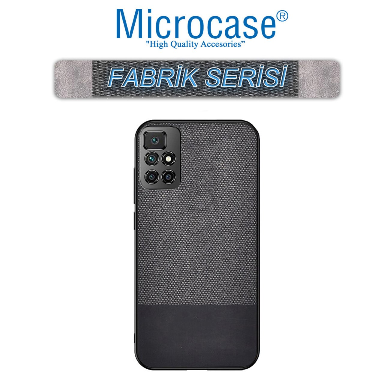 Microcase Xiaomi Redmi 10 Prime Fabrik Serisi Kumaş ve Deri Desen Kılıf - Siyah